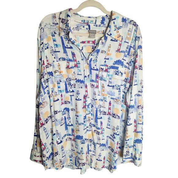 Chico's Tops - Chico's Novelty print Lighthouses button front blouse sz 4/ 20/22 nautical
